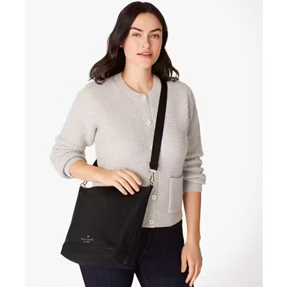 NWOT Kate Spade Chelsea Large Duffle Crossbody Black Recycled Nylon Zip Top - Picture 2 of 7